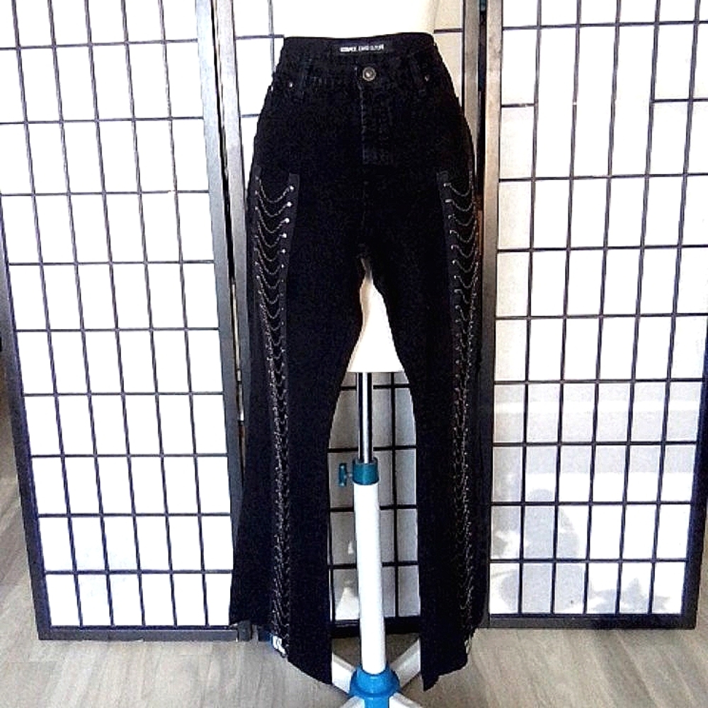 Versace black jeans with silver coloured chains. Size 31/45. Made in Italy